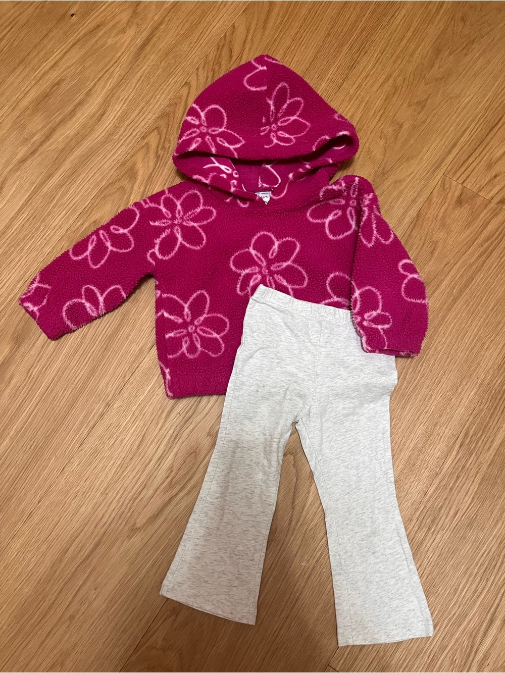18m Carter's Hot Pink Floral Sherpa Hoodie with Light Gray FlareLeggings
